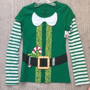 NWT Wound Up Juniors Holiday Graphic Tee, Long-Sleeve Christmas Elf Shirt 🎄